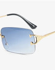 Blue Rectangular Rimless Sunglasses