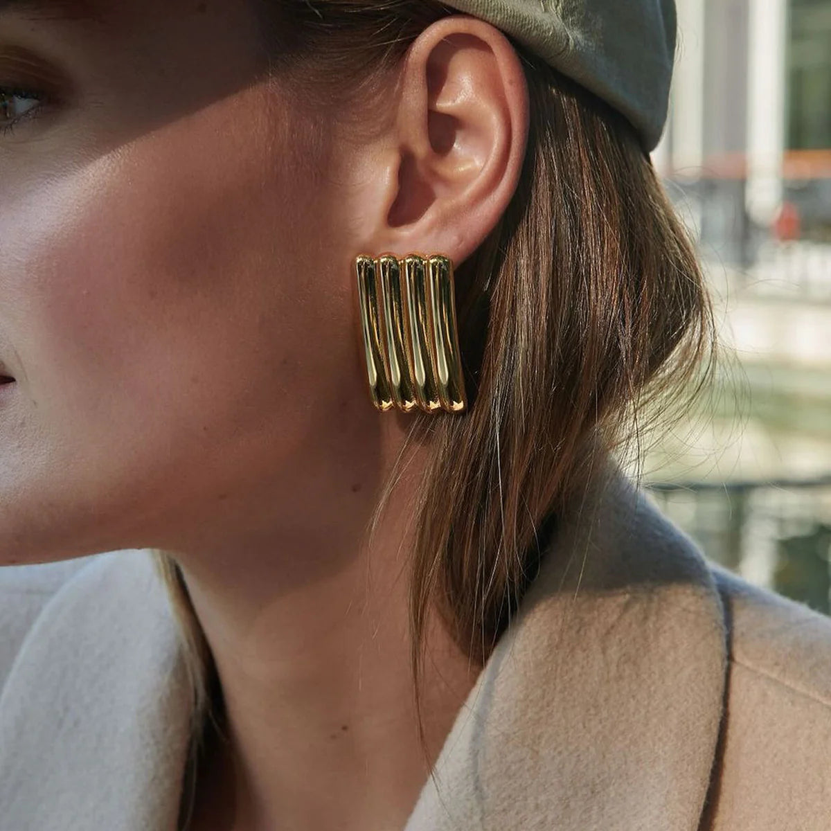 18K Gold-Plated Striped Earrings — alternate product view 3