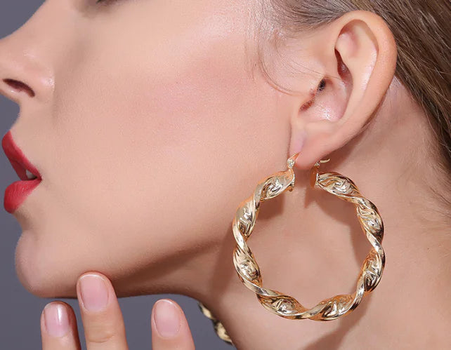 18K Gold-Plated Textured Hoop Earrings — alternate product view 3