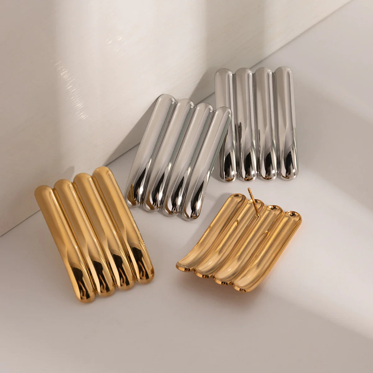 18K Gold-Plated Striped Earrings — alternate product view 6