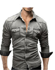 Men's Denim Jacket Shirt with Lapel Collar