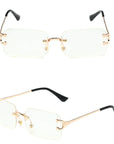 Blue Rectangular Rimless Sunglasses