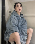 Women's Retro Denim Hooded Sweater