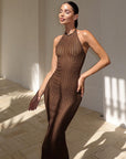 Womens Elegant Halter Neck Knitted Dress