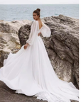 Puff-Sleeve V-Neck Boho Wedding Dress — alternate product view 3