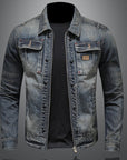 Vintage Washed Denim Jacket with Lapel Collar