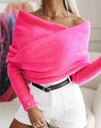 V-Neck Crossover Off-Shoulder Sweater - Multi-Color Trend