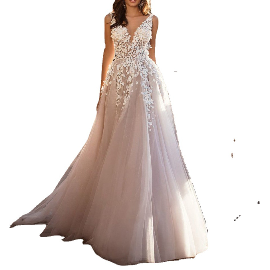 Sleeveless Lace Deep V-Neck Wedding Dress — alternate product view 7