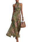 Floral Print High Waist Slit Dress
