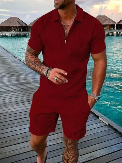 Men&#39;s Textured Two-Piece Short Set – Stylish, Breathable &amp; Trendy