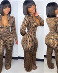 Vibe Maze Zip Jumpsuit – Long Sleeve Geometric Print Bodycon One-Piece
