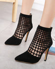 Vixen Mesh Cage Heels – Black Stiletto Ankle Booties