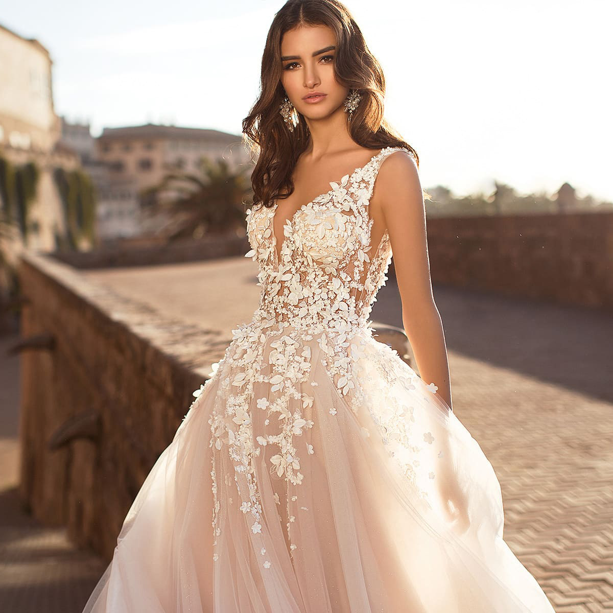 Sleeveless Lace Deep V-Neck Wedding Dress — alternate product view 4