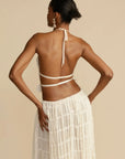 Summer Backless Ruched White Dress Set