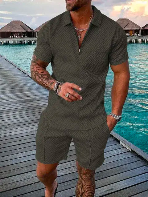 Men&#39;s Textured Two-Piece Short Set – Stylish, Breathable &amp; Trendy