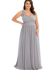 Size 26 V Neck Sleeveless Pleated Chiffon Maxi Dress