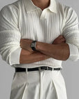 Men’s Classic Ribbed Knit Polo – Long Sleeve Slim Fit 