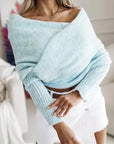 V-Neck Crossover Off-Shoulder Sweater - Multi-Color Trend