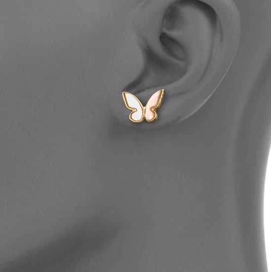 Gold-Plated White Shell Butterfly Earrings — alternate product view 2