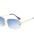Blue Rectangular Rimless Sunglasses