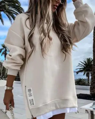 Oversized Zip-Side Pullover Sweatshirt