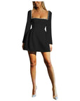 Square Neck Long Sleeve Mini Cocktail Dress- Size 14