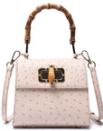 Ostrich Print Bamboo Handbag