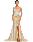 Champagne Satin Mermaid Dress with Side Bow- Size 6