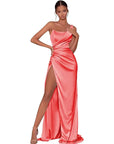 One Shoulder Satin Bridesmaid Dress with Slit