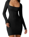 Square Neck Long Sleeve Bodycon Mini Dress