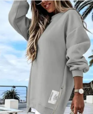 Oversized Zip-Side Pullover Sweatshirt