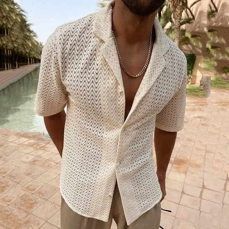 Men&#39;s Crochet Knit Shirt – Lightweight, Stylish &amp; Breezy