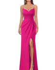 Hot Pink Ruched High Slit Maxi Dress with Beaded Straps- Size X Small