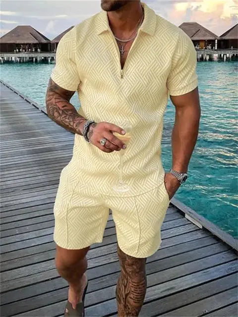 Men&#39;s Textured Two-Piece Short Set – Stylish, Breathable &amp; Trendy