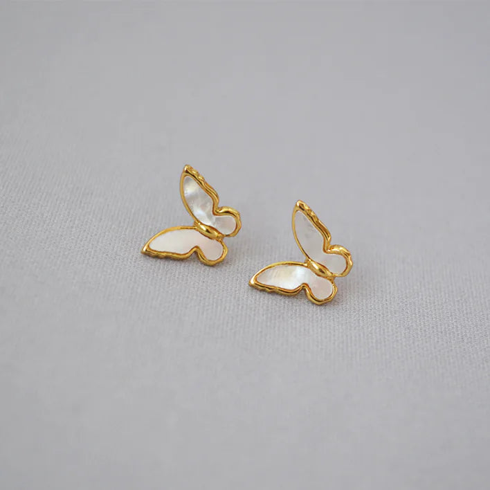 Gold-Plated White Shell Butterfly Earrings — alternate product view 6