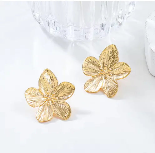 Matte Gold Flower Stud Earrings — alternate product view 4