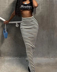 Chic Black and White Striped Skirt