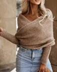 V-Neck Crossover Off-Shoulder Sweater - Multi-Color Trend