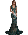 Sequin V Neck Mermaid Dress in Green- Size 22