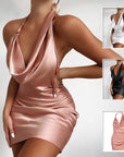 Sexy Satin Halter Mini Dress – Elegant, Bold & Flattering