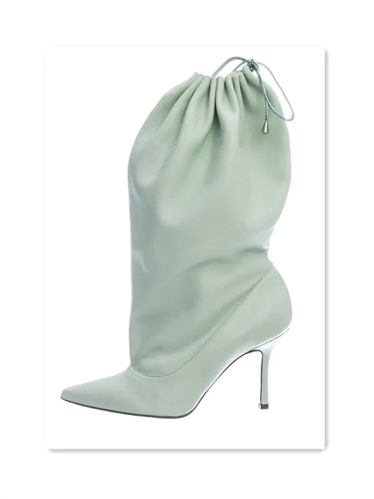 Runway Muse Drawstring Boot – Slouch Pointed-Toe Stiletto Heel