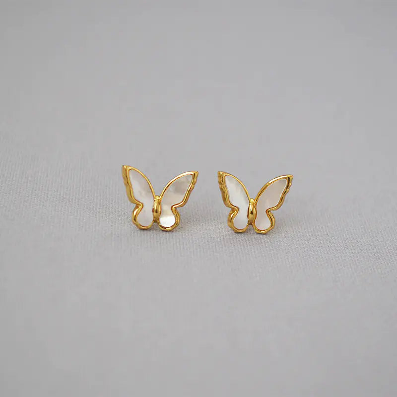 Gold-Plated White Shell Butterfly Earrings — alternate product view 3