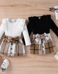 Knitted Ribbed Solid Color Baby Girl Set