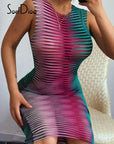 Stripe Printed Mock Neck Party Mini Dress